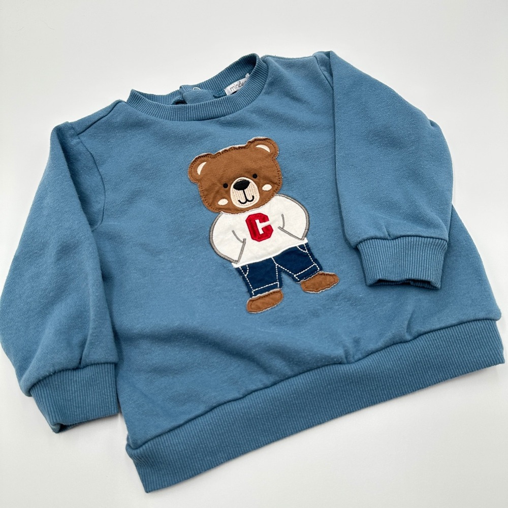Toddler 24M Blue Teddy Bear Sweatshirt Varsity Preppy Applique Crewneck Pullover